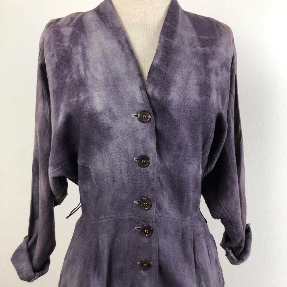 vintage 90s tie dyed linen shirt dress‎ grunge boho